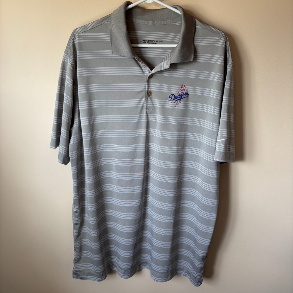 MLB LA Dodgers Nike Golf Tour Performance Men’s XL Striped Polo Summer Shirt